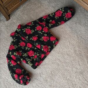 Cozy F21 Black Jacket with Red Floral Pattern